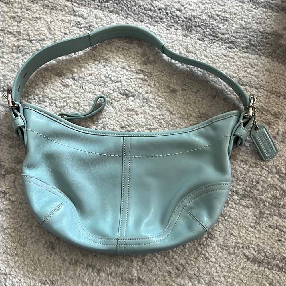 Coach Blue Leather Shoulder Bag with Silver Hardware